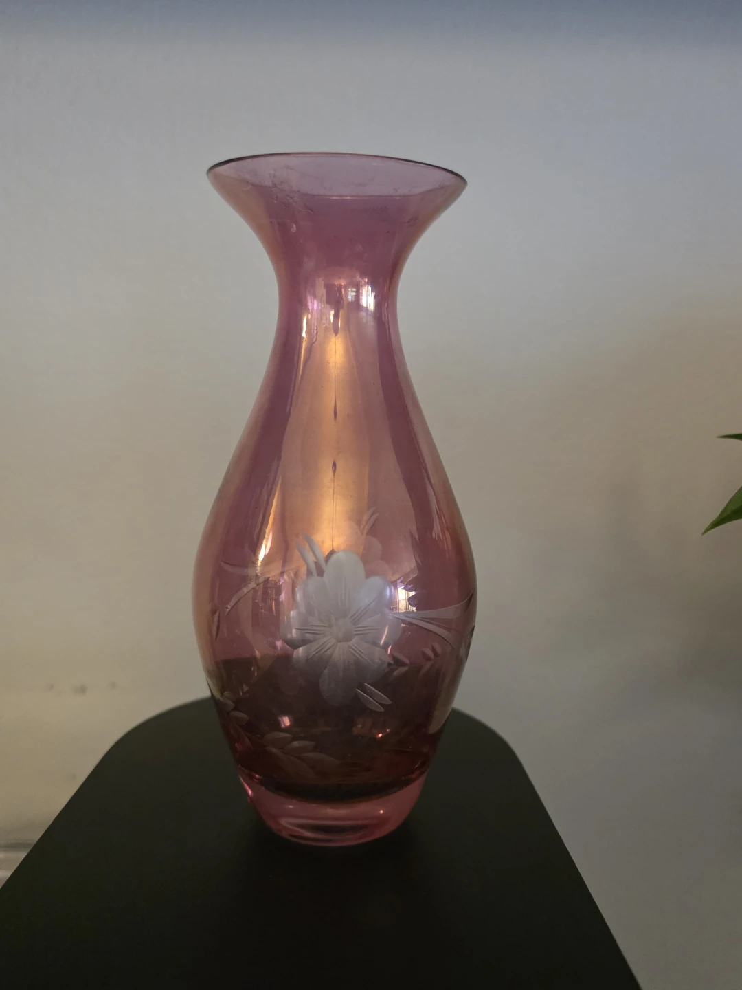 Cranberry Etched Glass Vase