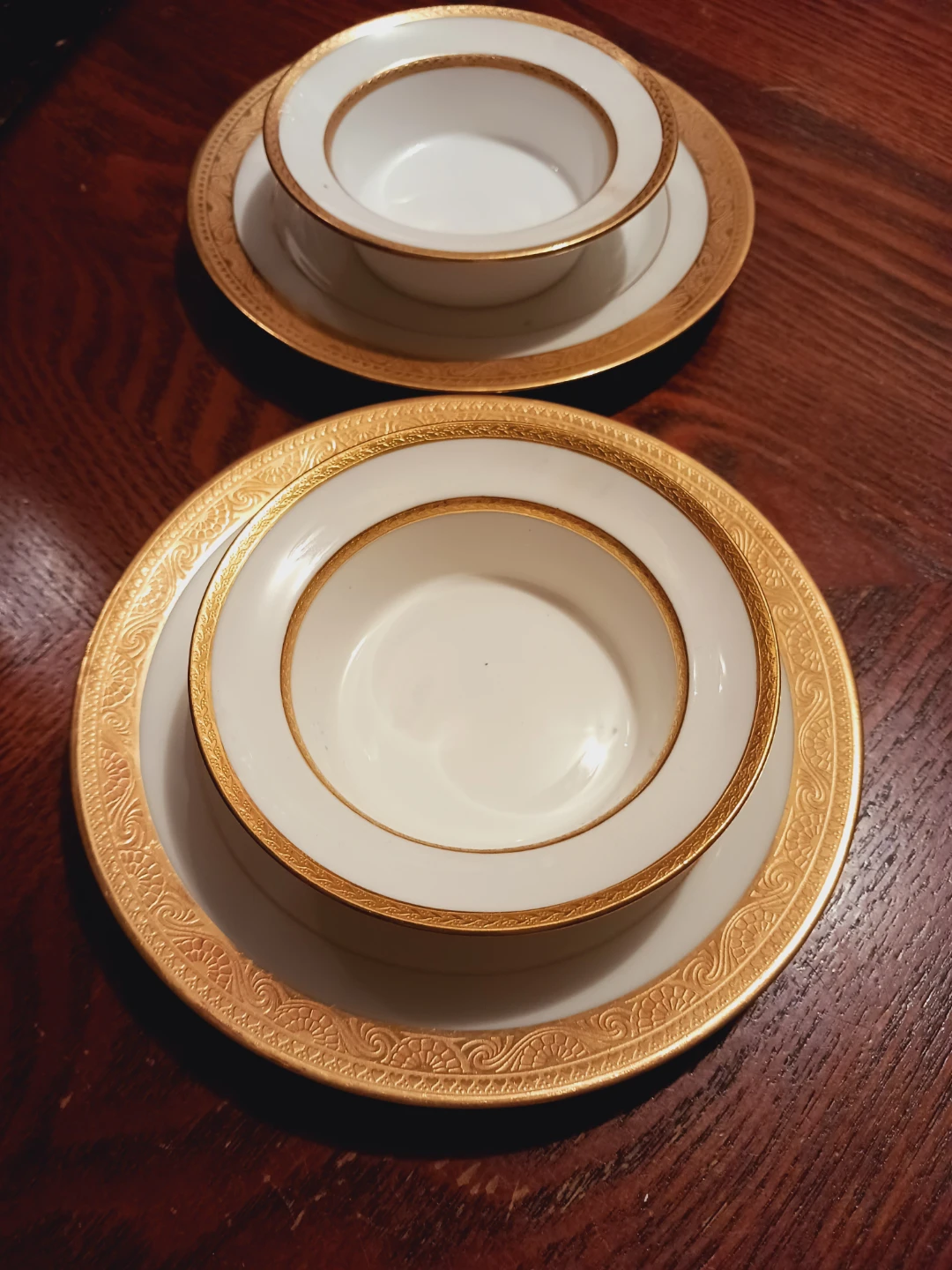 Pair of 22K Gold Trim Mini "Creme Brulee" Bowls w/ Saucers