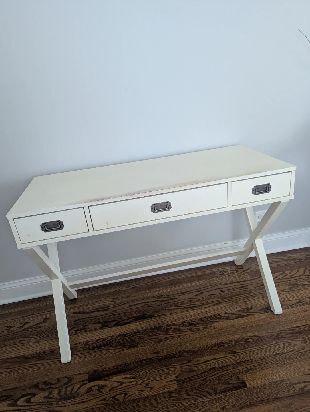 White X-Leg Desk with 3 Drawers
