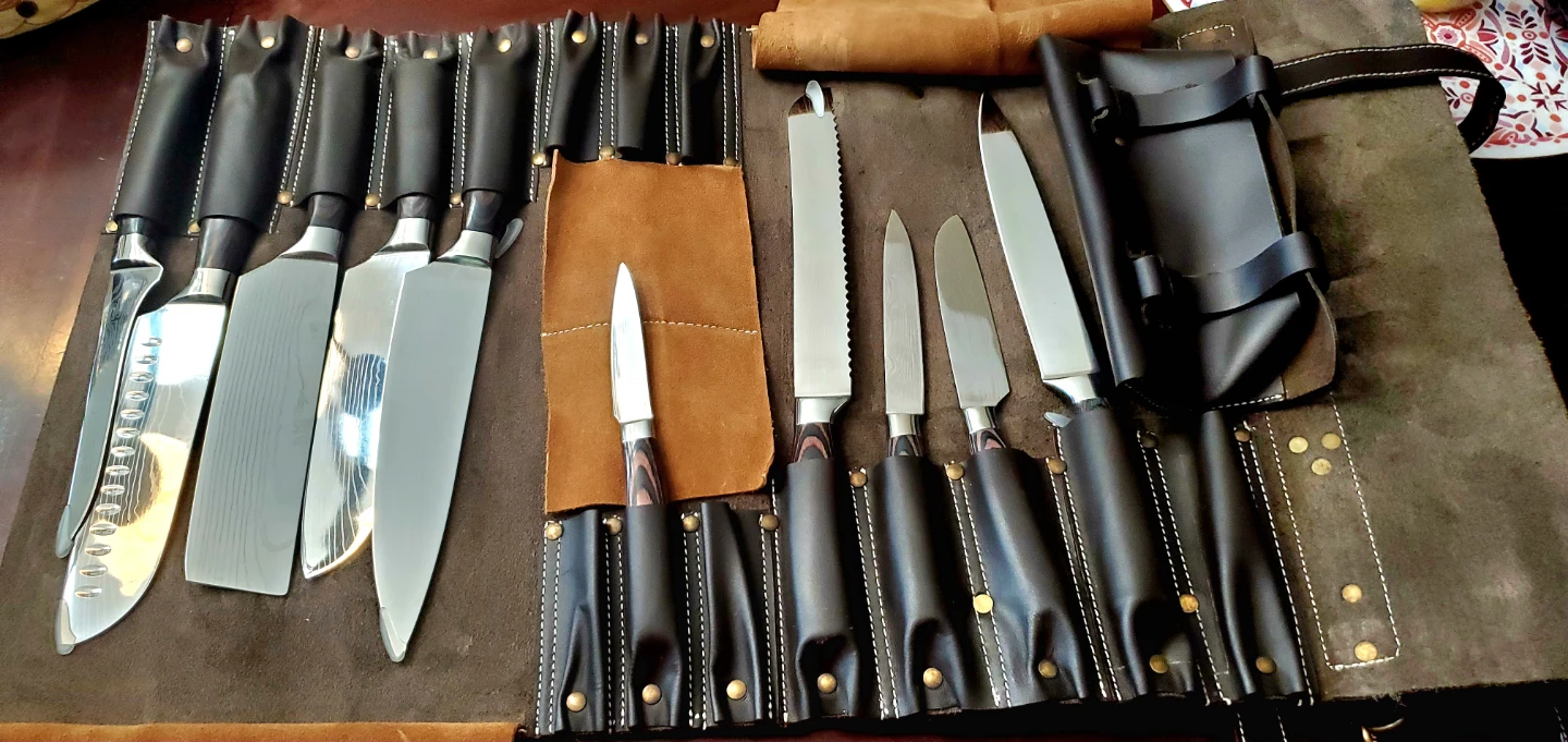 10 Piece Senken Japanese Knives &  Leather Carrying Case