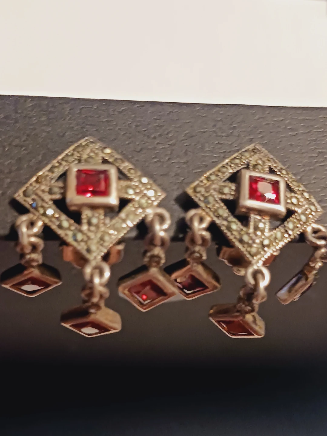 Gorgeous Sterling Silver Marcasite & Garnet Earrings - photo 3