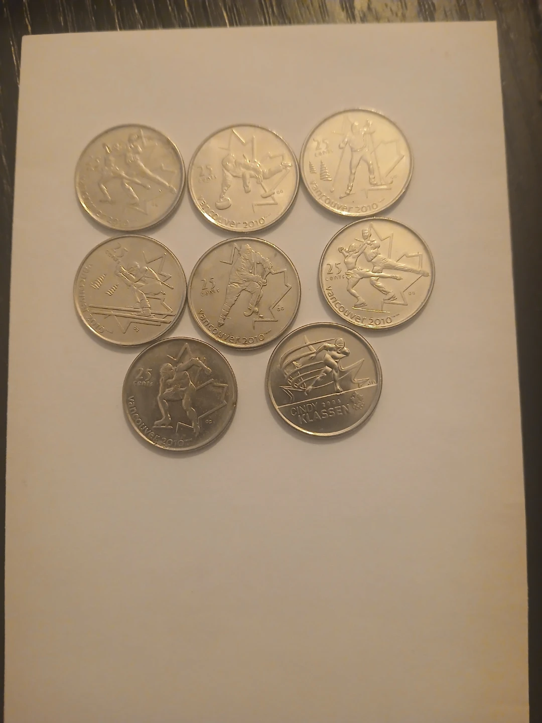 Collection of 7 Vancouver 2010 25 Cent Coins