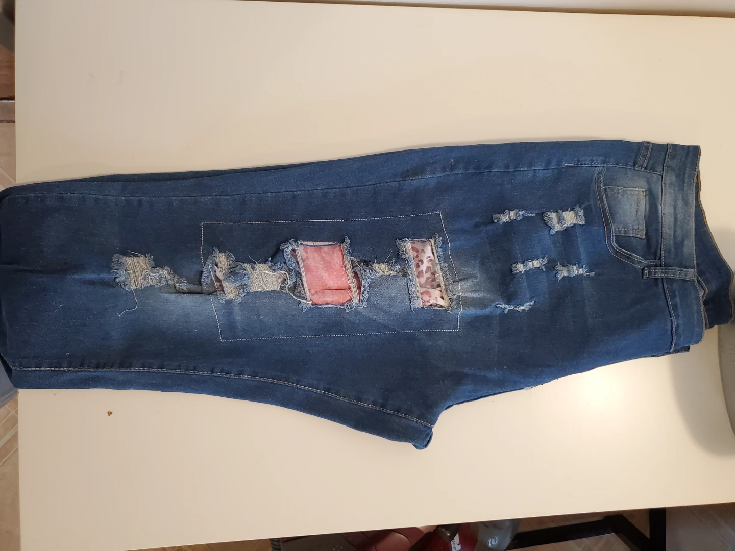 Plus Size Distressed Pink Patchwork Denim Cuffed Jeans - photo 3