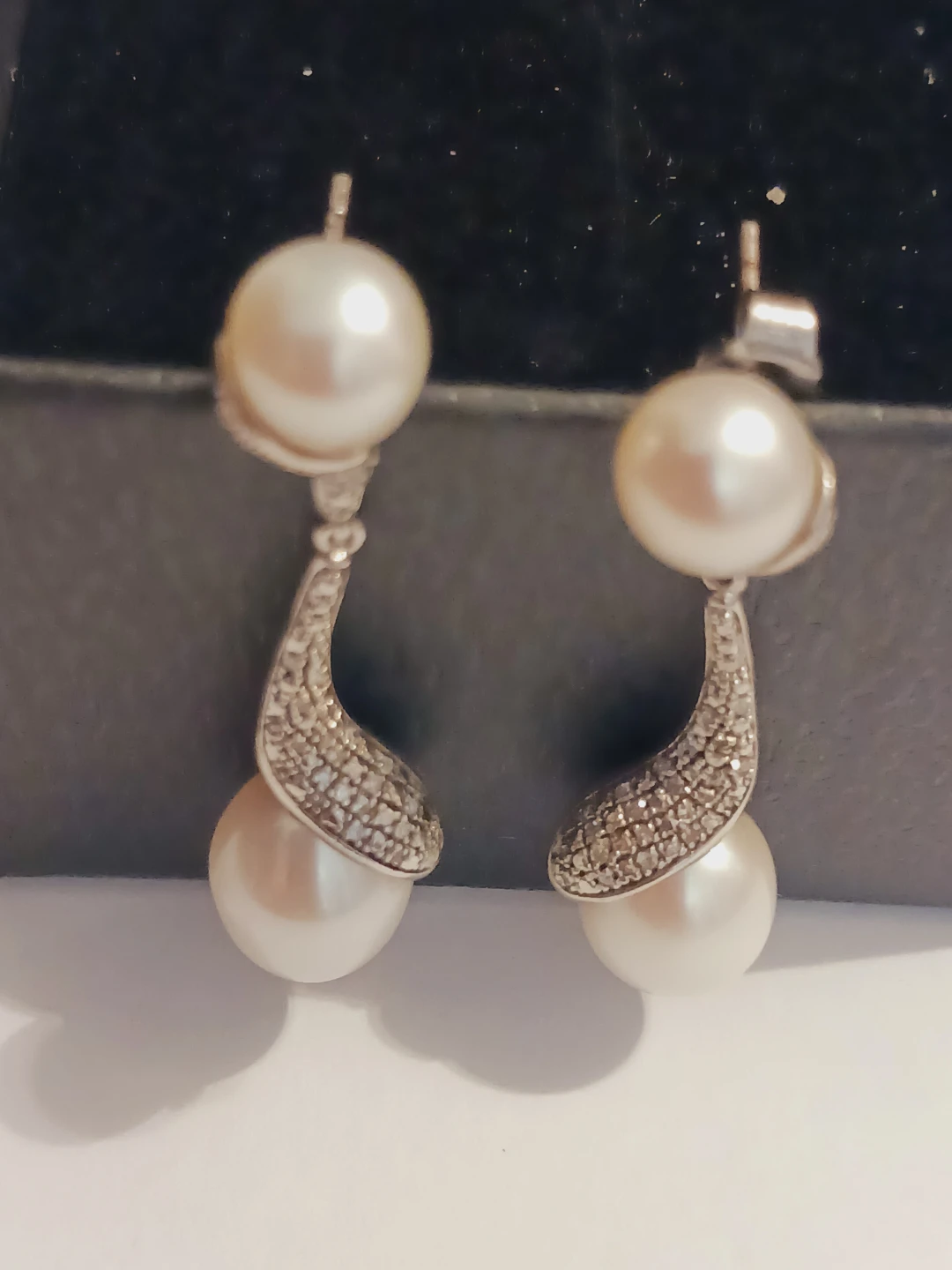 Sterling Silver 0.30KT DIAMONDS  Genuine Pearl Earrings - photo 3