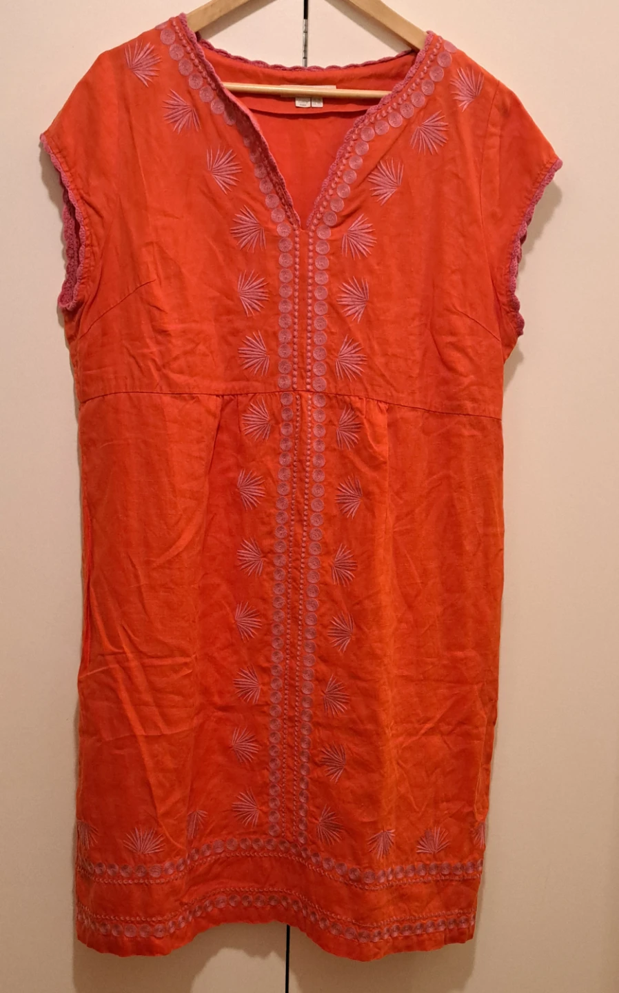 Boden Orange Embroidered Linen Blend Dress
