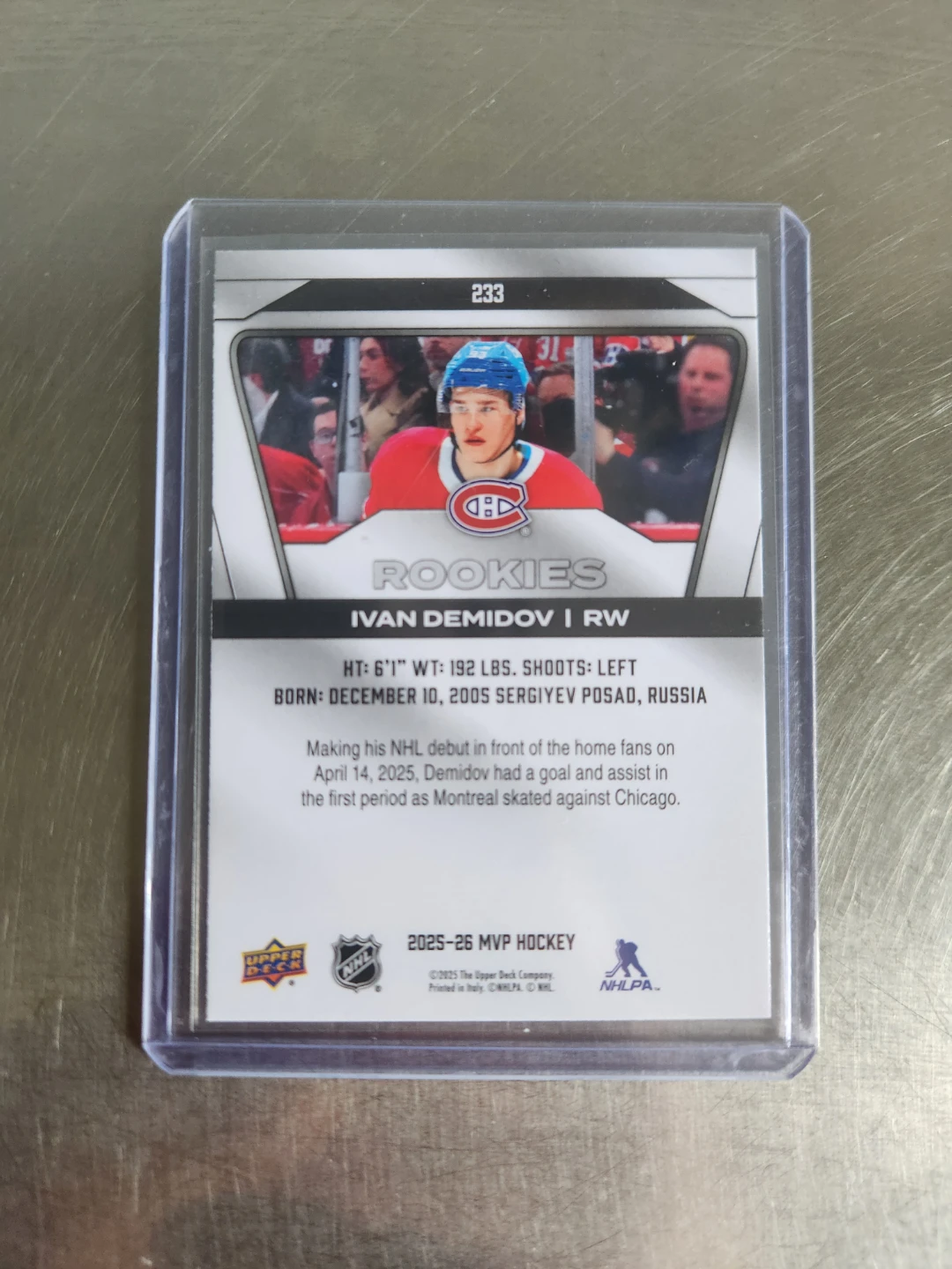Upper Deck MVP Hockey Card - Ivan Demidov Rookies - photo 2