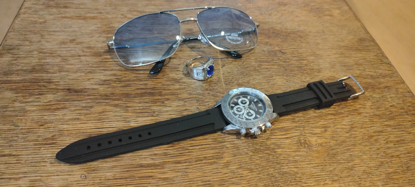 Modaiya Quartz Chronograph Watch with Sunglasses and Ring - photo 2