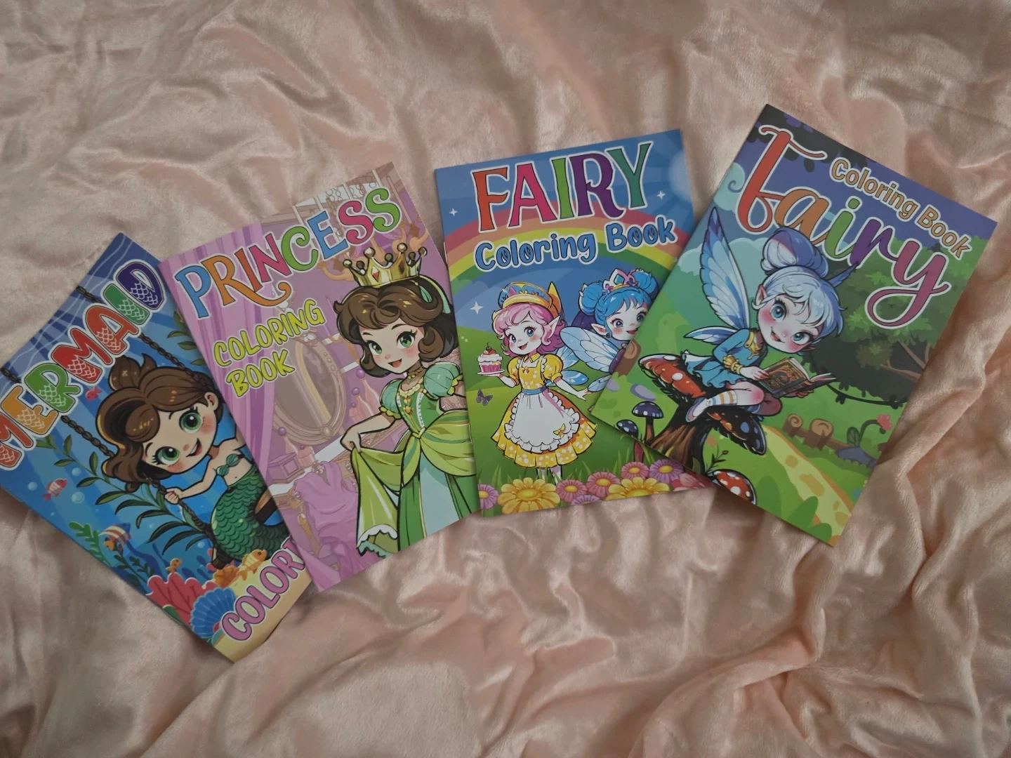 Set of 4 Mermaid, Princess, and Fairy Coloring Books