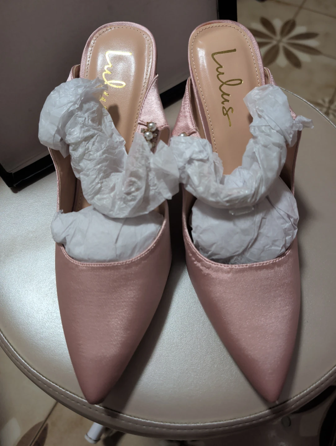 Lulus Pink Satin Mules Heels size 10 high heels - photo 2