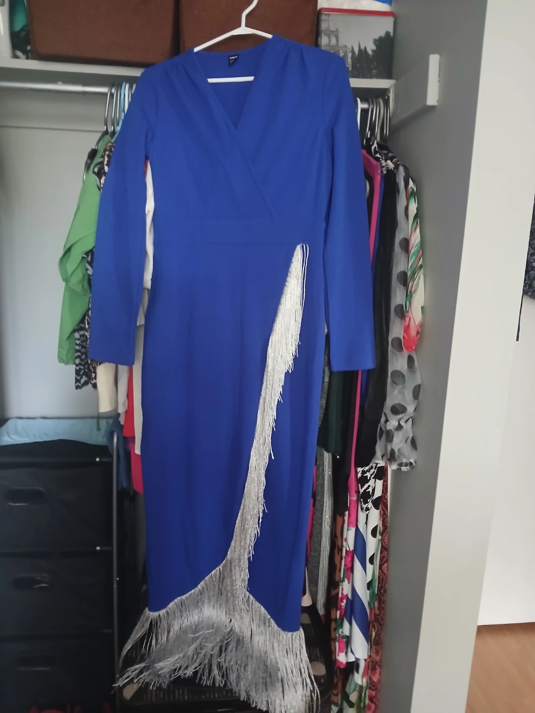 SHEIN Blue Fringed Wrap Dress