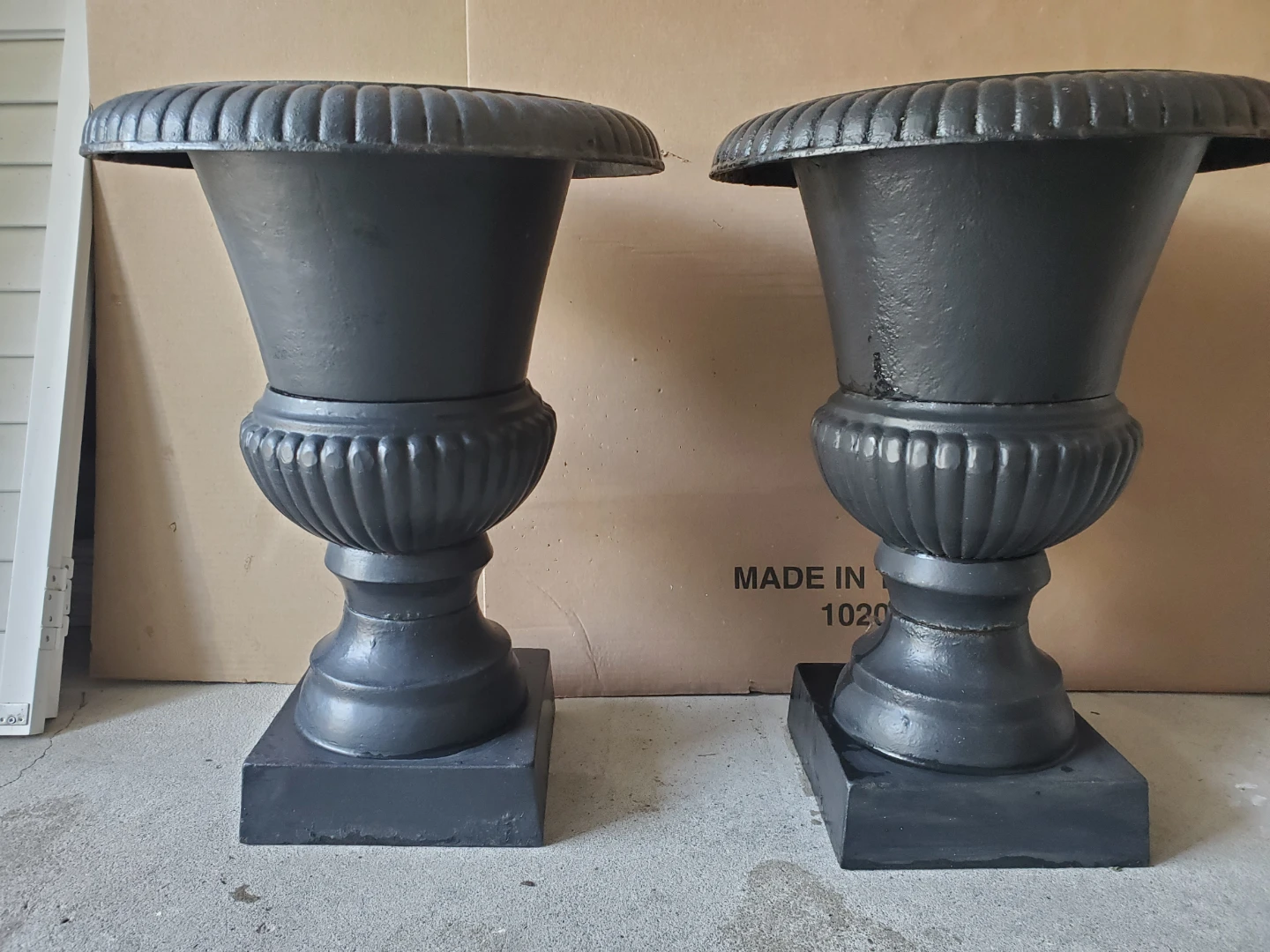 Elegant Pair of Classic Cast Iron Garden Urns