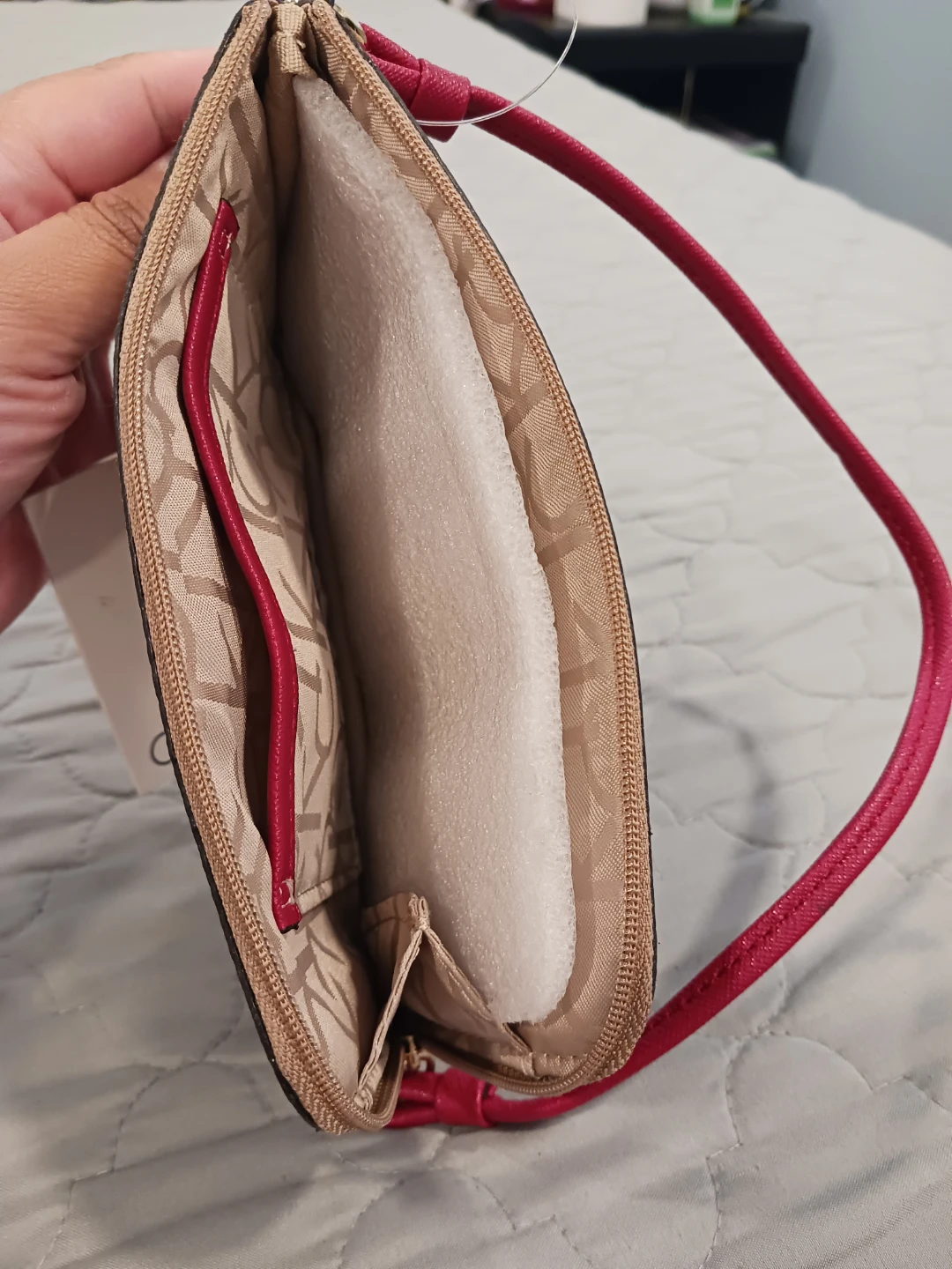 Calvin Klein Wristlet Pouch Monogram Tan Red - photo 3