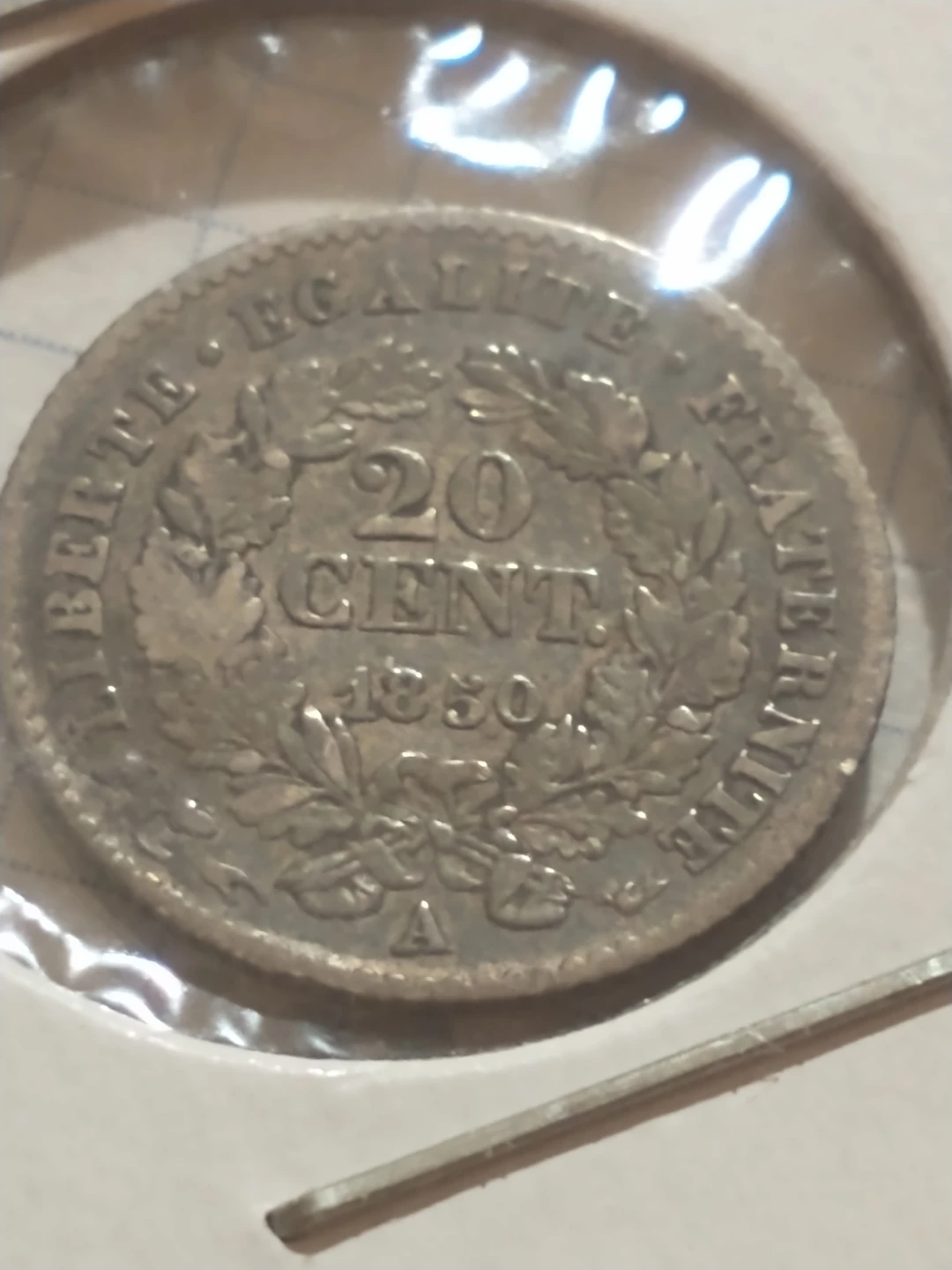 France 1850A 20 Cent .900 Silver Coin KM #758