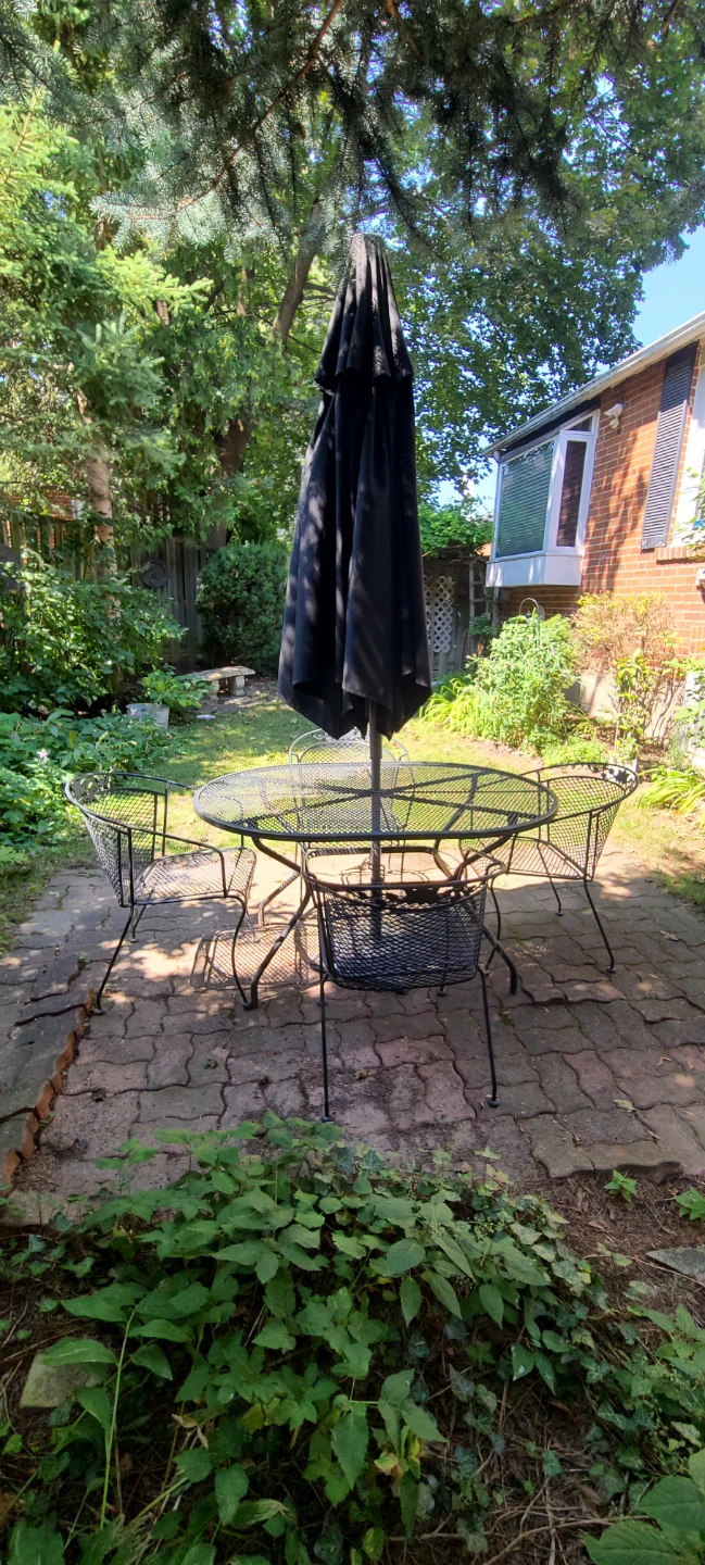 Wrought Iron Patio Set - Table, 4 Chairs, Pads Umbrella, Base - photo 3