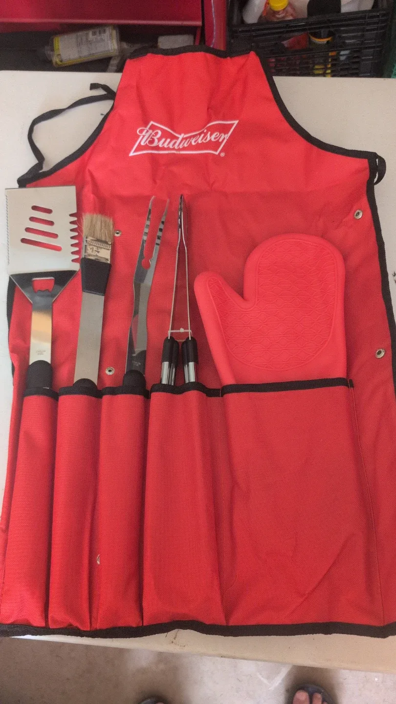 Budweiser BBQ Grill Tool Set with Red Apron