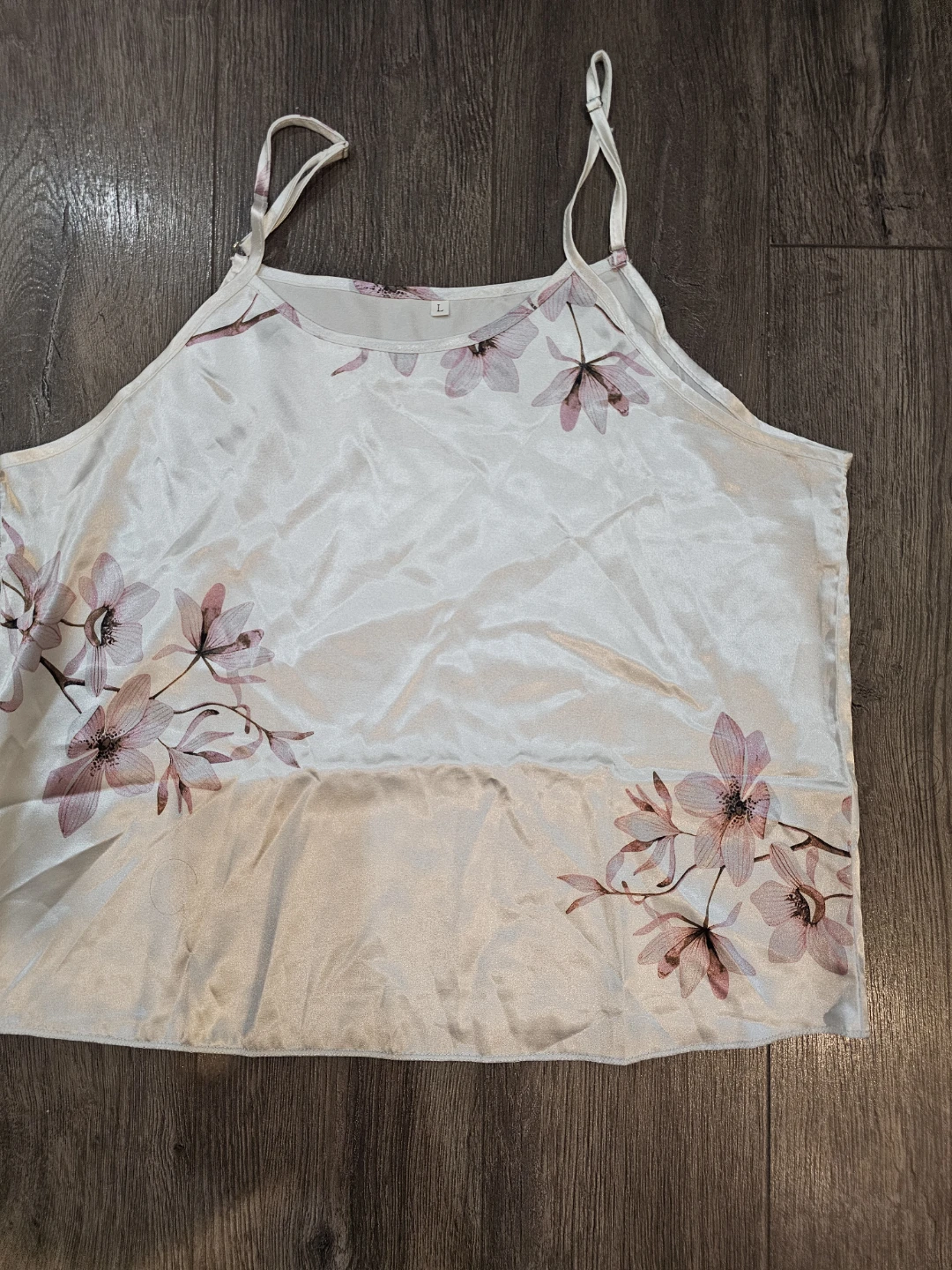 White Satin Pajama Set with Floral Print - Size L