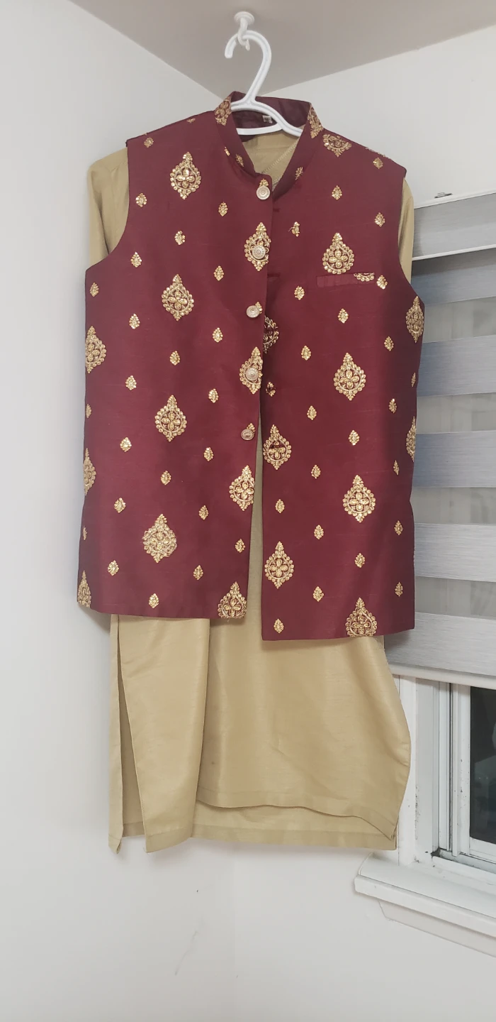 Men's Kurta Shalwar Set with Embellished Vest
