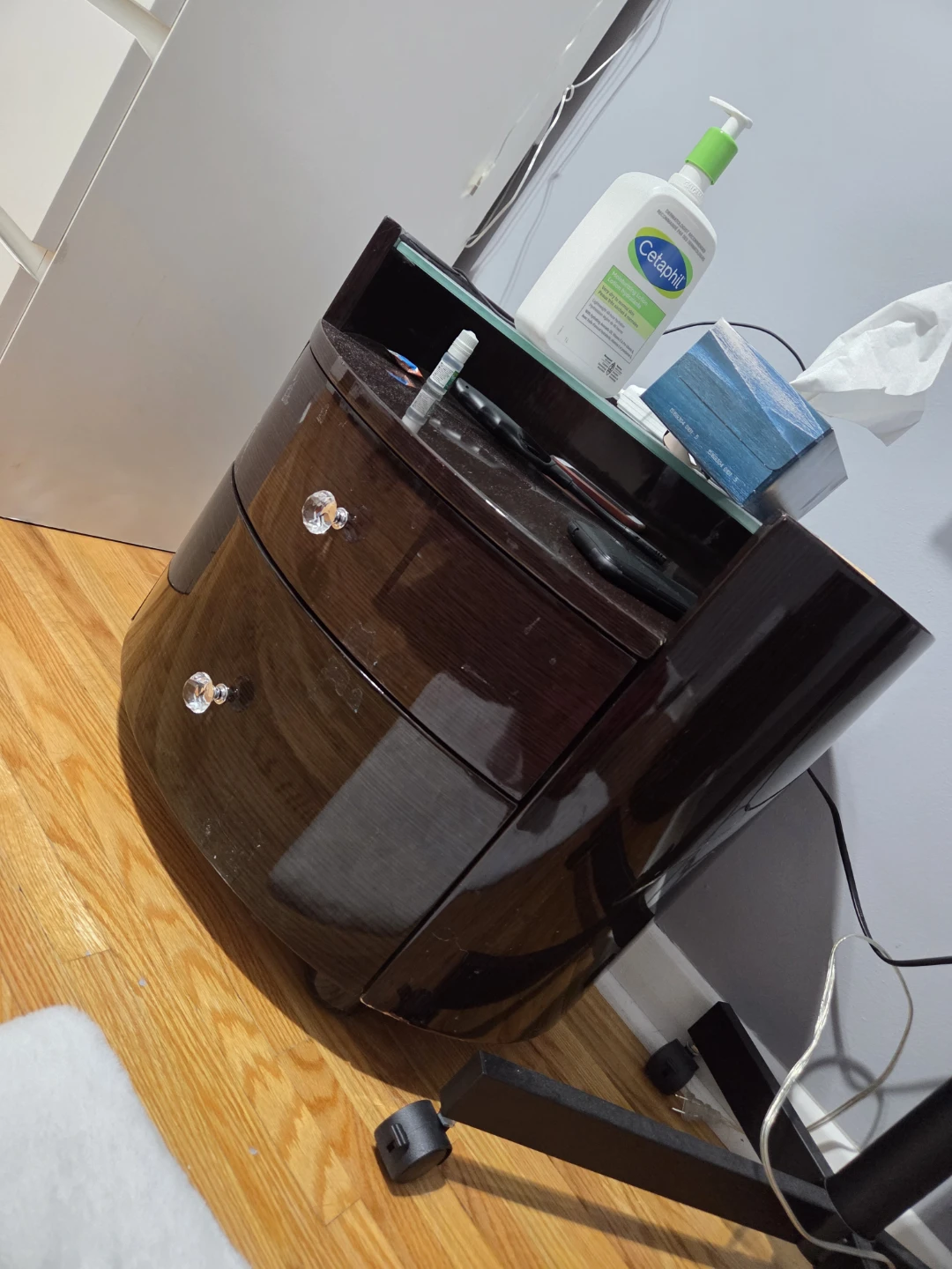Dark Wood Oval Nightstand with 2 Drawers - photo 2
