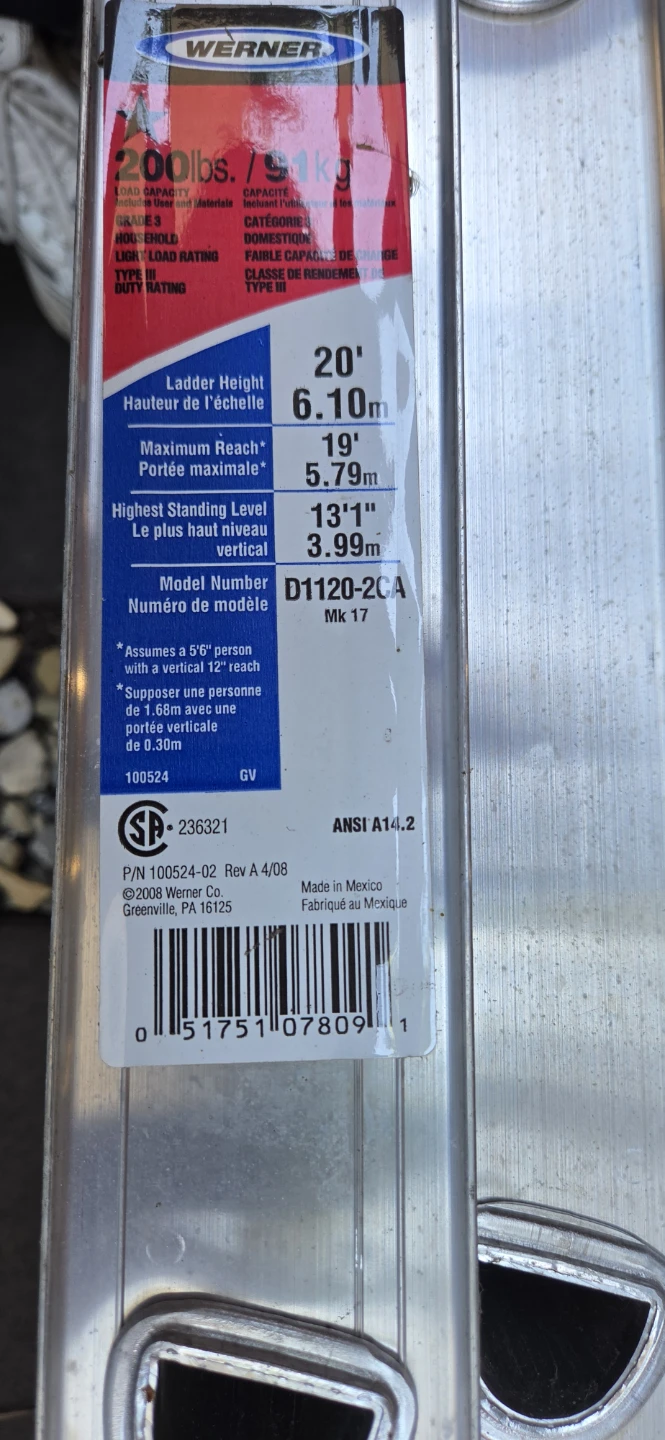 Werner 20' Ladder D1120-2CA - photo 2