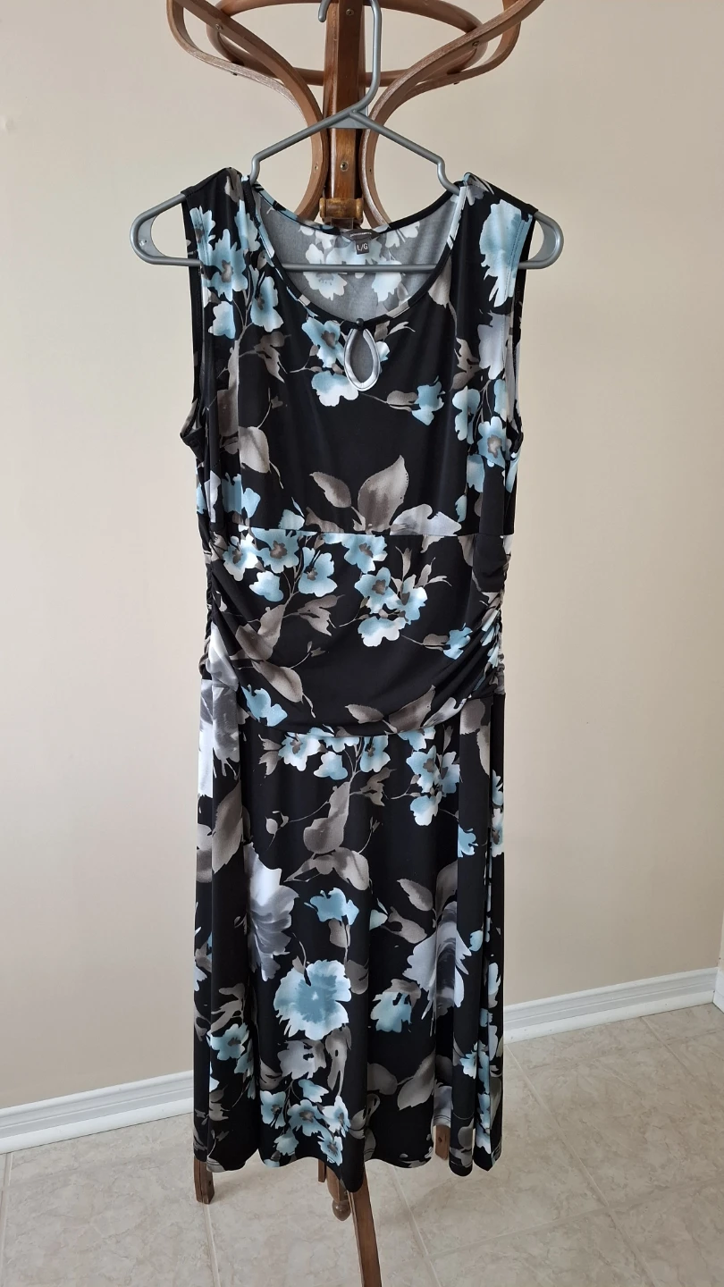 Denver Hayes Blue Floral Sleeveless Dress Size L