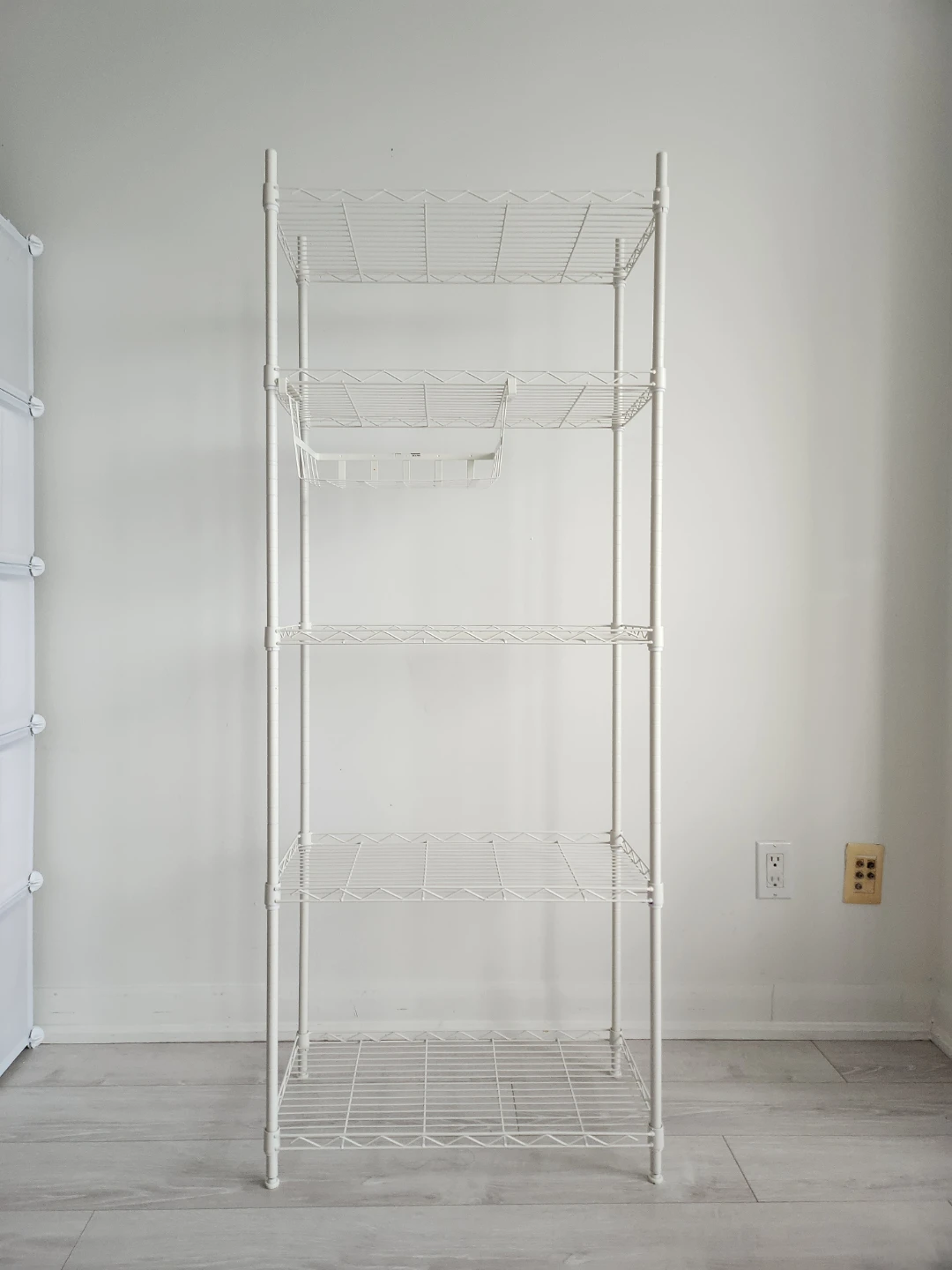 IKEA White Wire Shelving Unit (including basket)