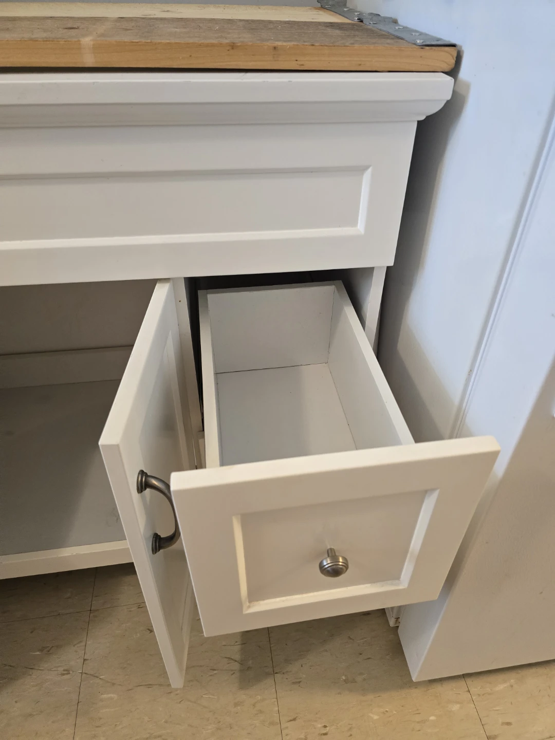 White Vanity Cabinet with Wooden Top - photo 5