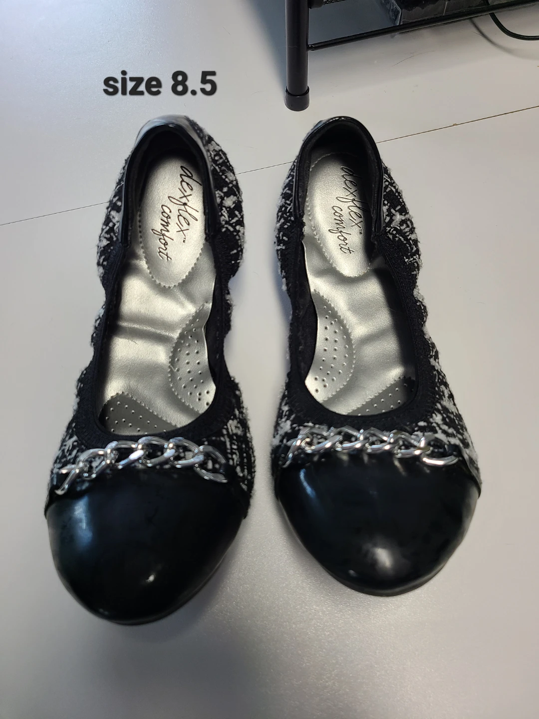 DexFlex Comfort Black & White Tweed Ballet Flats Size 8.5
