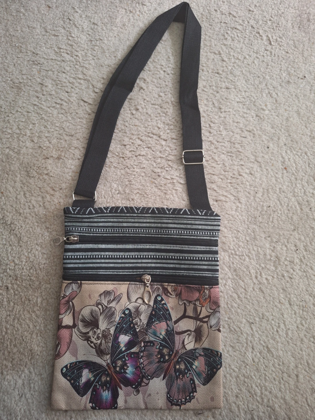 Crossbody Bag with Butterfly and Floral Print