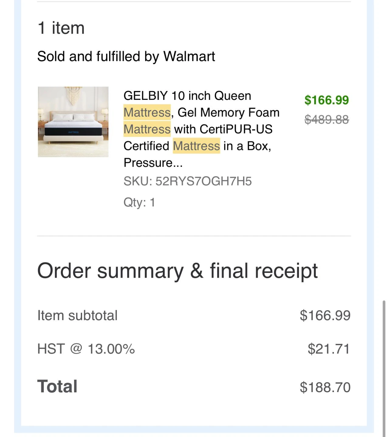 Queen Gel Memory Foam Mattress + Bed Frame + 2 pillow cases - photo 2