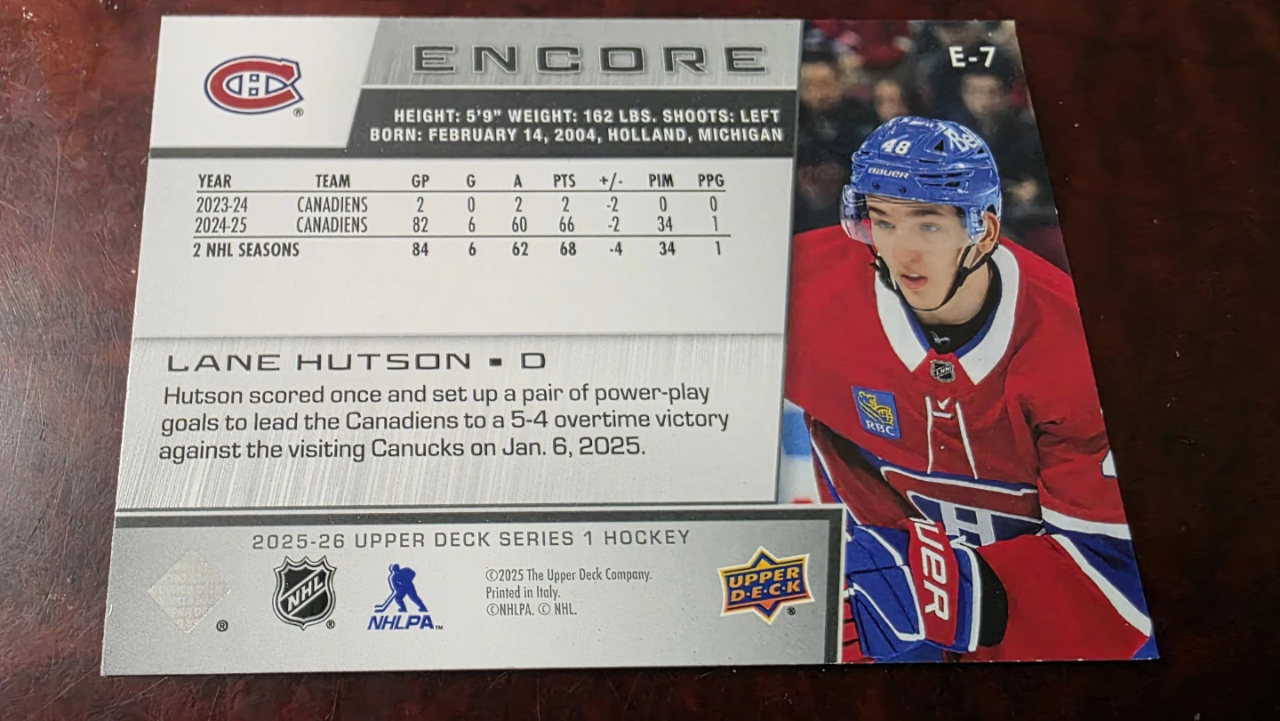 Lane Hutson 2025-26 Upper Deck Series 1 Hockey Card - photo 2