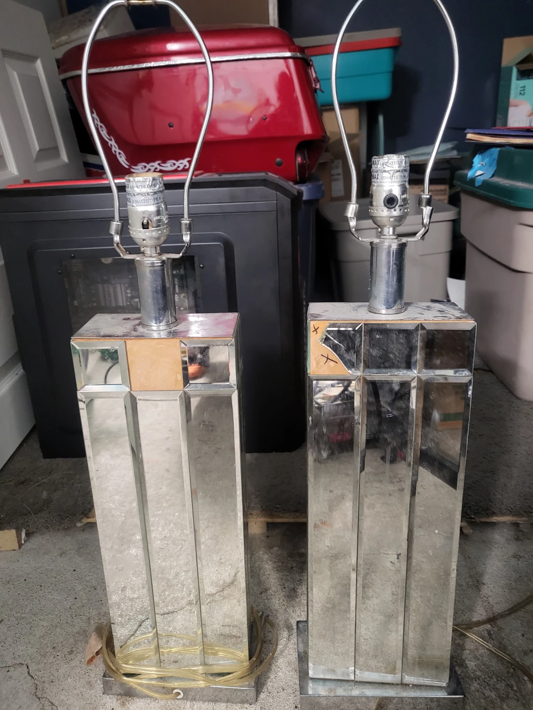 Pair of Mirrored Column Table Lamps