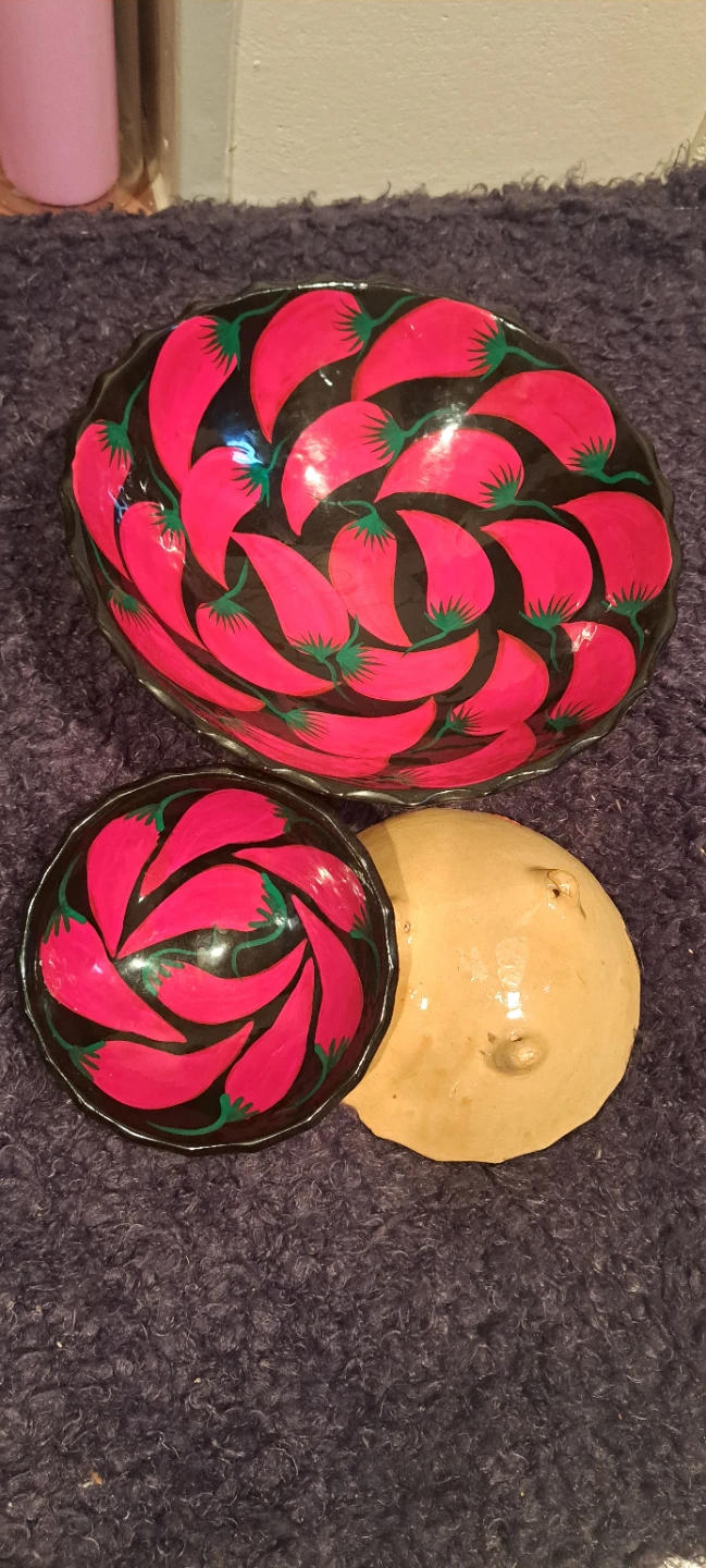 3 Ceramic Bowl Set with Chili 🌶 Mexican - photo 3