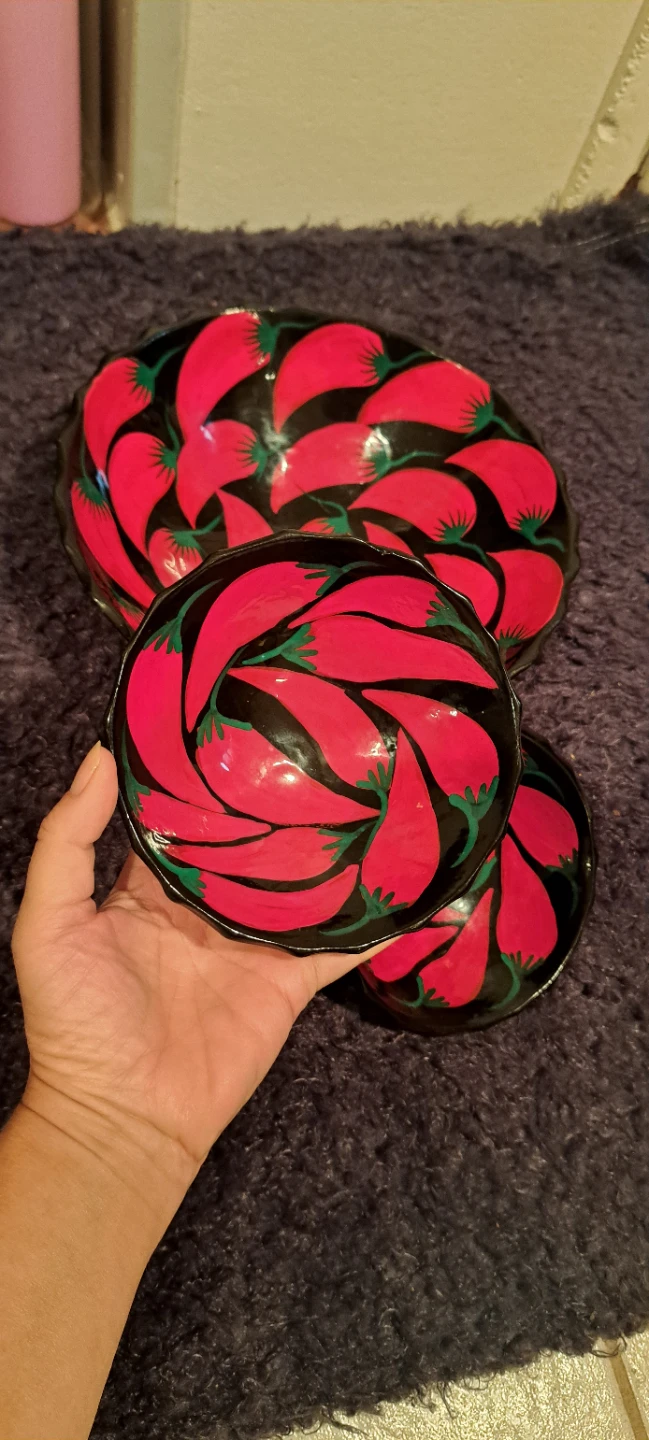 3 Ceramic Bowl Set with Chili 🌶 Mexican - photo 4