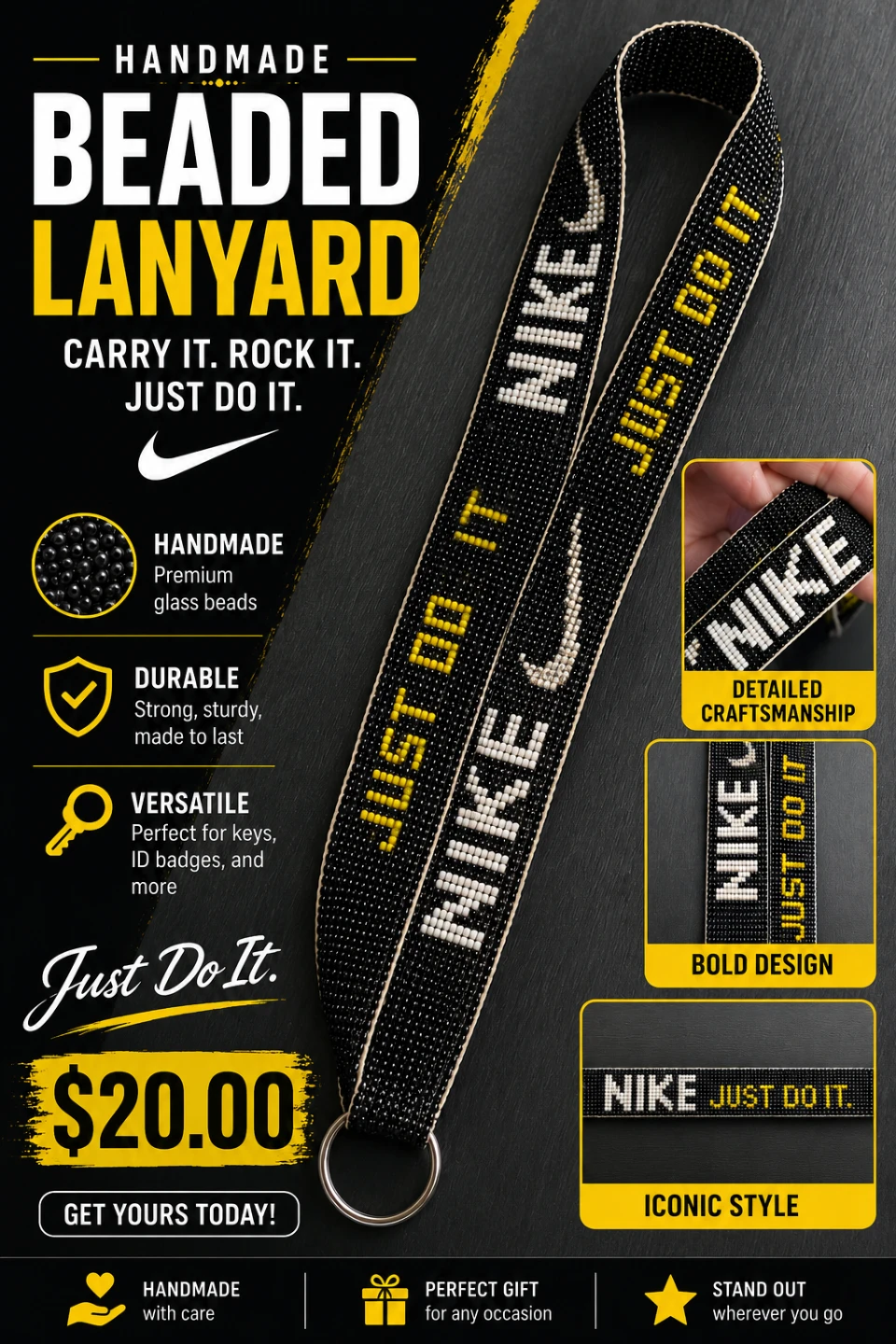 Handmade Beaded Nike Lanyard