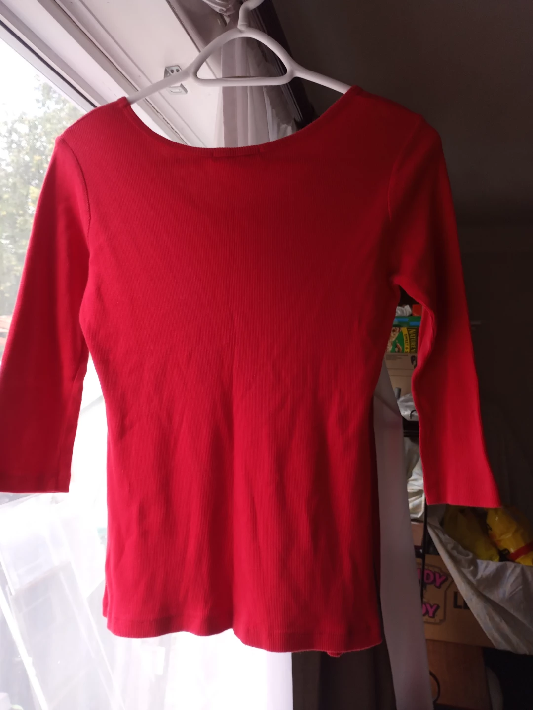 Red 3/4 Sleeve Top with Butterfly and Flower Design - photo 2