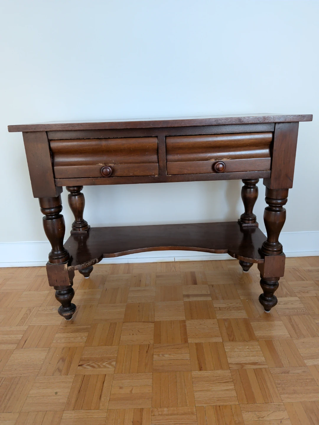 Vintage Dark Wood Console Table with Drawers