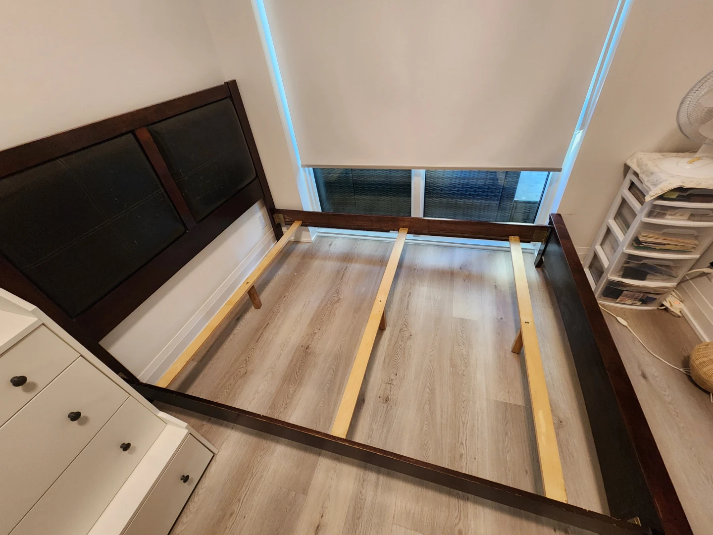 Dark Wood Bed Frame with Padded Headboard - photo 2
