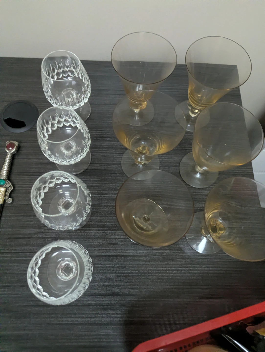 Set of Crystal and Amber Wine Glasses 14