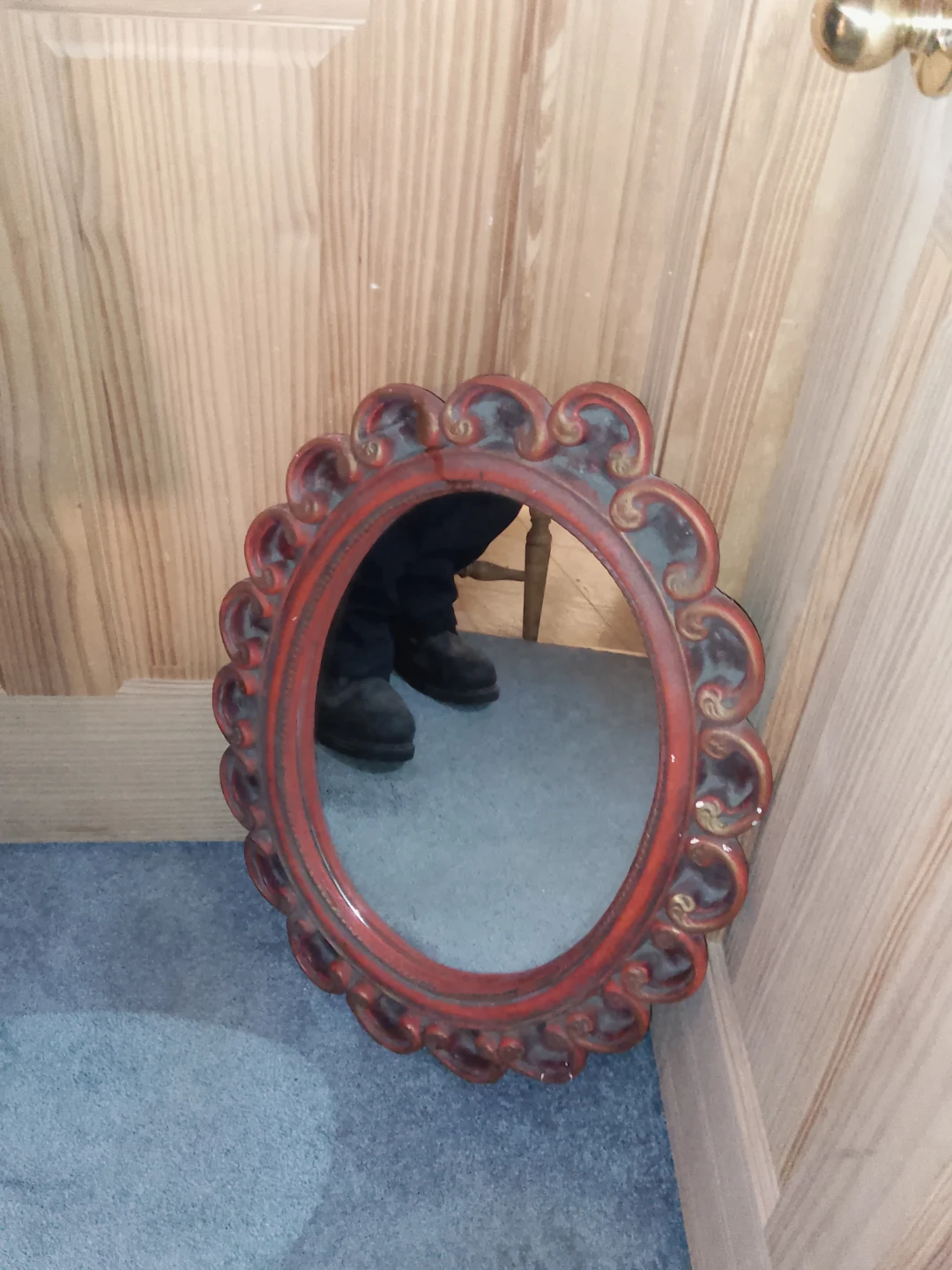 Ornate Red Oval Mirror vintage