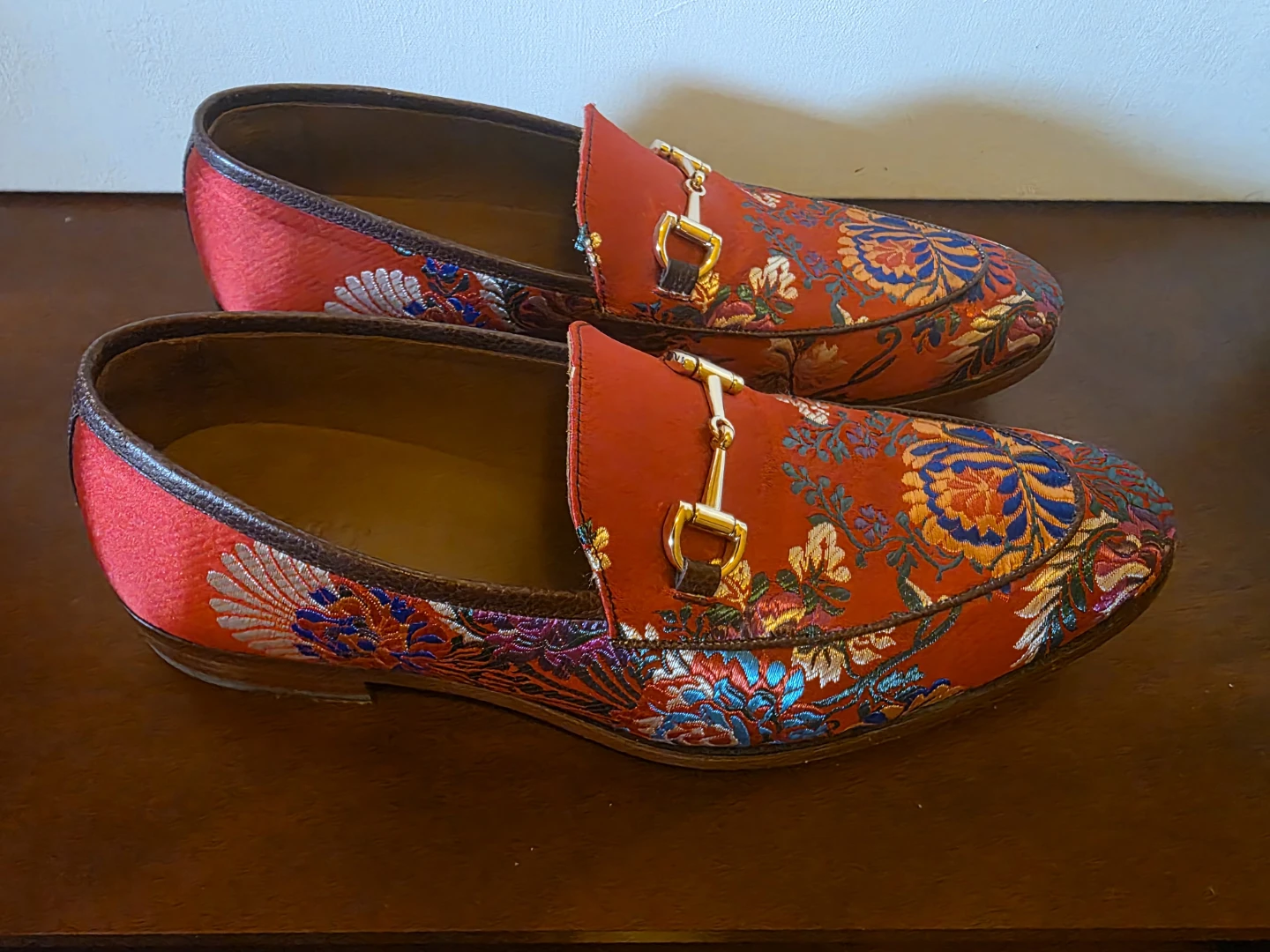 Mens Taft Red Floral Embroidered Loafers with Horsebit Detail