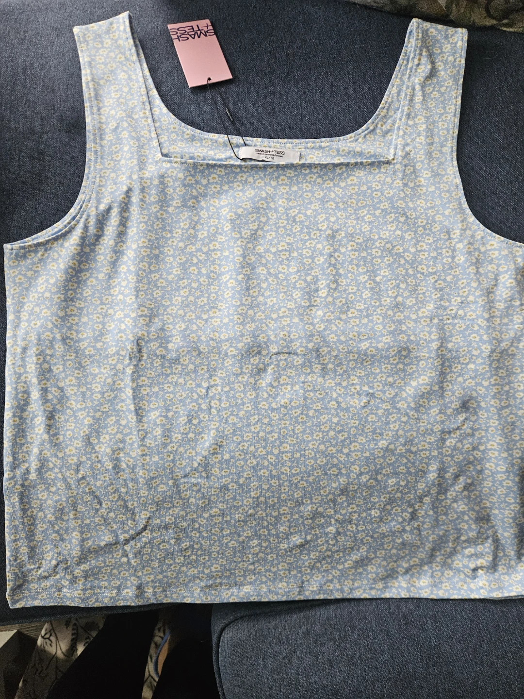 Smash + Tess Blue Floral Square Neck Tank Top XL/TG