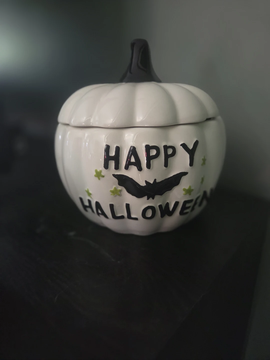 White Ceramic Pumpkin "Happy Halloween" Candy Dish