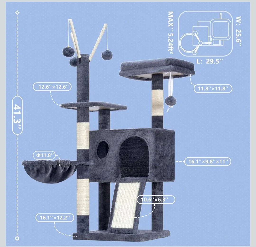 Smoky Grey Cat Tree with multiple platforms - photo 4