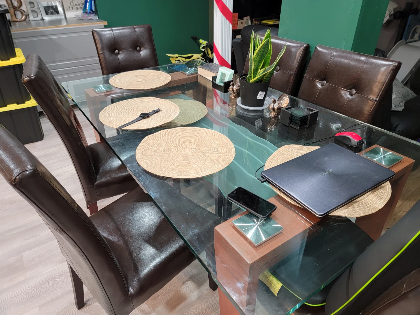 Glass Dining Table with 6 Chairs
