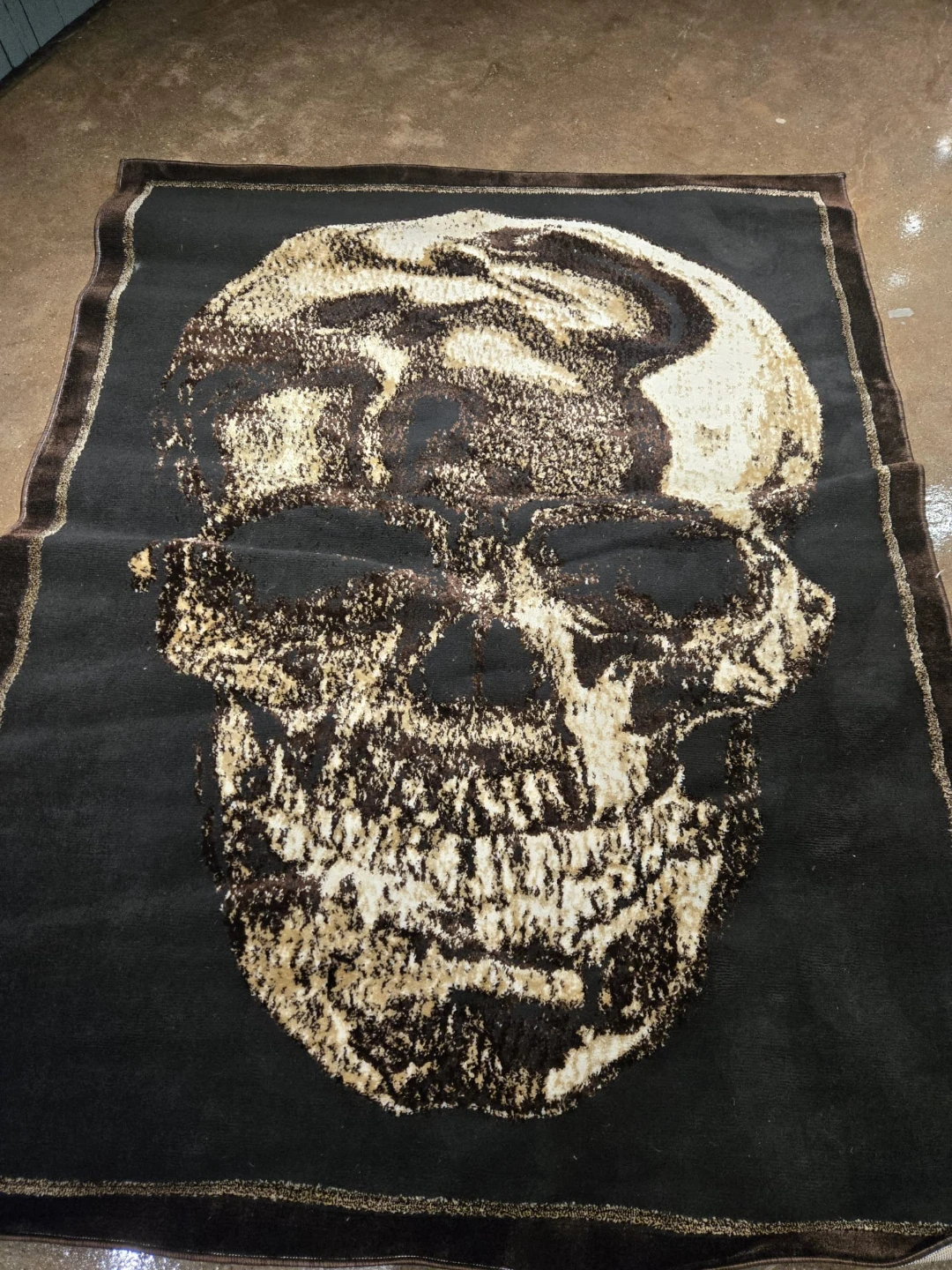 Red Persian-Style Area Rug with Skull Accent Rug