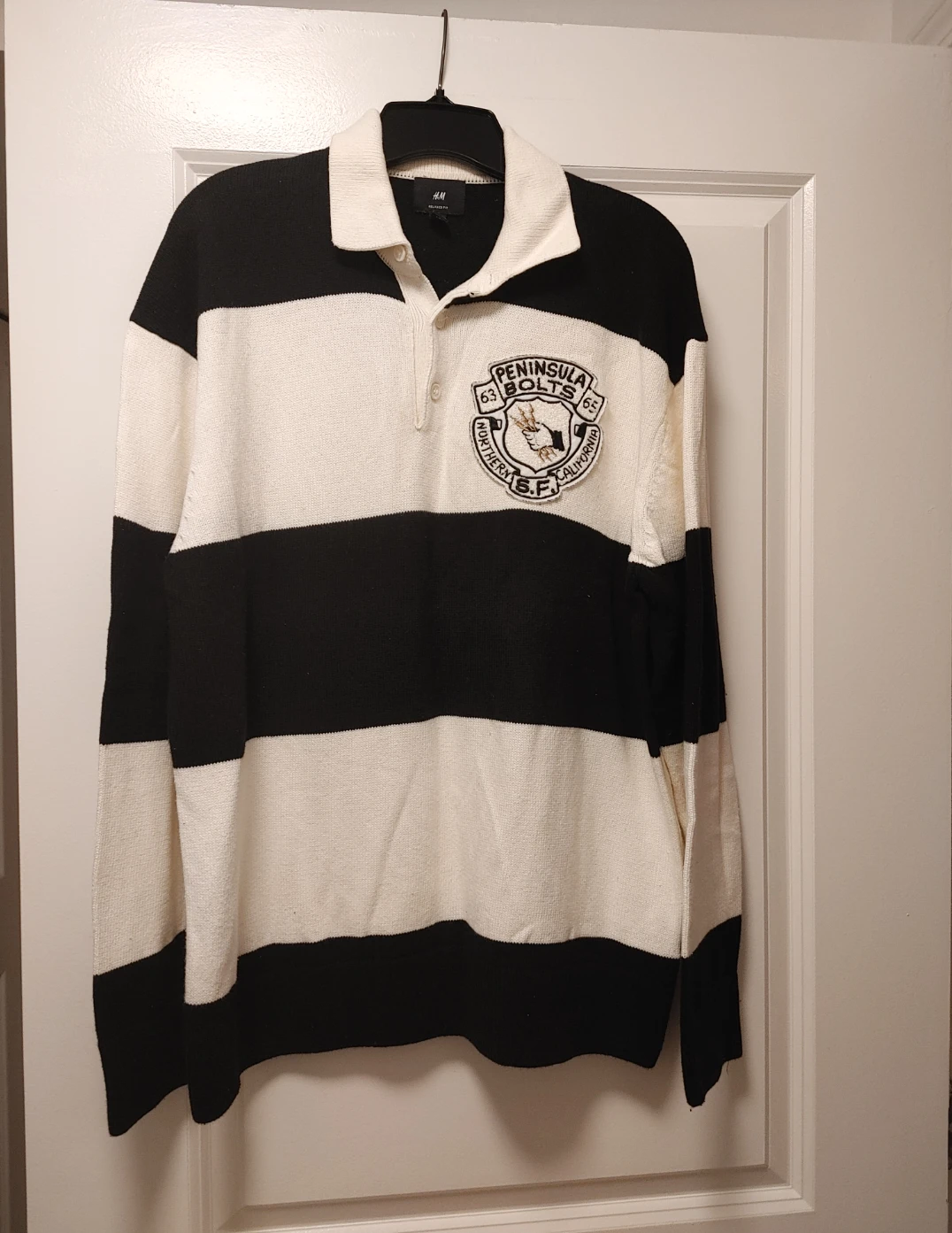 H&M Men's Striped Rugby Knit Polo Sweater