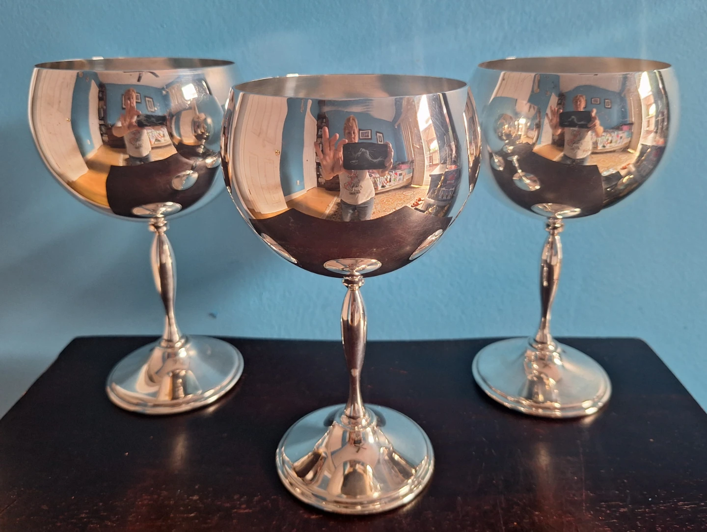 Vintage Set of 3 Silver Plated  Goblets Viking