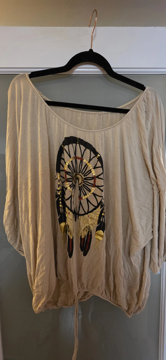 Tan Kimono Style Top with Dreamcatcher Graphic - photo 2