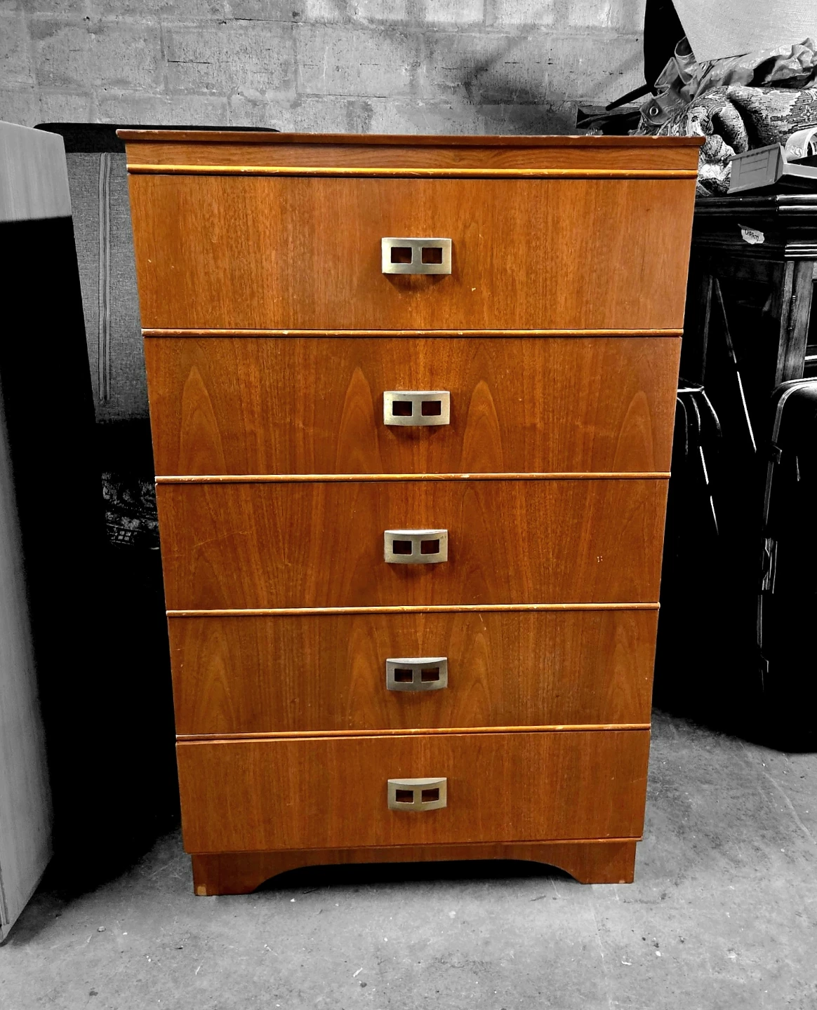 Mid Century Five Drawer Tallboy Dresser