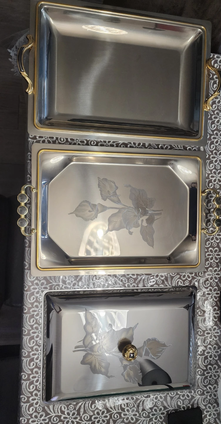 Vintage MGM Italy 18/10 Stainless Steel Serving Trays & Cover